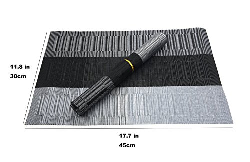 NKTM Platzdeckchen (4 er in Schwarz +Grau) Platzsets, Abgrifffeste und Waschbare Hitzebeständig und Rutsch Leicht Gespeichert / Style Einrichtung in Küche - 4