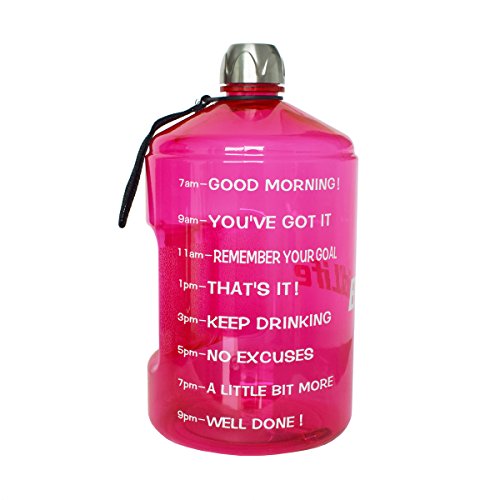 QuiFit 1 Gallone Bottiglie d'Acqua Giornaliere di Idratazione Acqua Tracker-Time Marked - Bottiglia d'Acqua Ssportiva di Grande capacità con Manico (1gallon/Pink, 1gallon)
