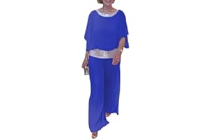 SUYUKU Completo da donna in 2 pezzi con paillettes elegante set per donna sciolto tinta unita casual abiti a due pezzi estivi in chiffon semi formale pantaloni abiti per matrimoni, serate, feste, comodi