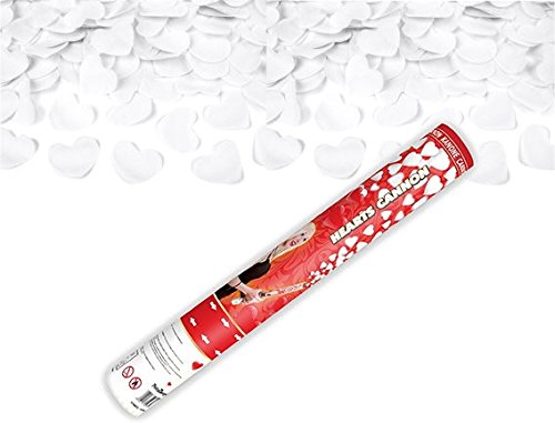5 x Konfetti Kanone weiße Herzen 40 cm Herz Regen Shooter Hochzeit Partypopper - 2