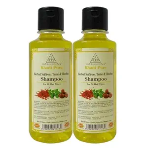 Khadi Pure Herbal Saffron, Tulsi & Reetha Shampoo/Hair Cleanser, 210 ml (Pack of 2)