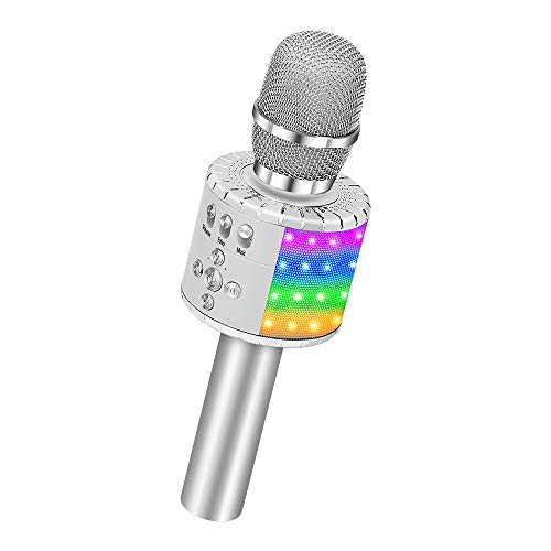 Micrófono de karaoke inalámbrico Bluetooth con luces LED controlables, altavoz portátil de karaoke para Navidad, cumpleaños, fiestas en el hogar para Android/iPhone/PC o todos los smartphones (negro)