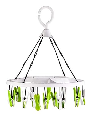 LAGUELLE - SECHOIR A Suspendre avec 16 Pinces Clips - Fabrication Française - Blanc - Clips Blanc Vert