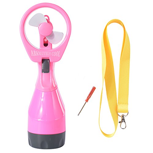 Neuester Akku-betriebener, Wasser sprühender Miniventilator Spray Mini Fan mit Flaschenbefeuchtungssystem + ein Schlüsselband und einem Haken HG080 (pink)