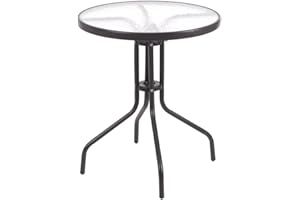 LOLAhome Mesa de jardín Redonda Trivia de Cristal y Acero Color Gris Antracita de Ø 60 cm