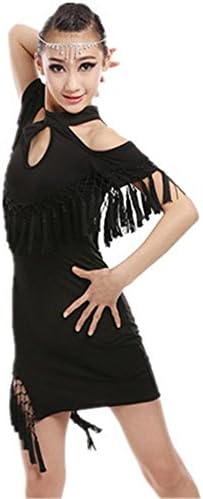 peiwen Girl/child Latin dance dress dress/dance stage show costume, xl, black