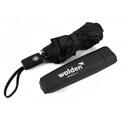 Nomalite Parapluie de poche “incassable" par Walden Co. | Parapluie noir pliant homme / femme compact à ouverture automatique en fibre de verre (résistant au vent / tempête) et Téflon 210t. Idéal en voyage.