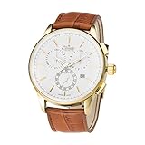 M.Conte Herren-Armbanduhr Chronograph Quarz Leder Braun Gold Swiss Made Via-WH-BR-Gravur