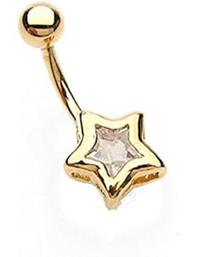 Paula & Fritz® Bauchnabelpiercing aus Edelstahl Chirurgenstahl 316L 14 Karat vergoldet Stern mit Sternenzirkonia