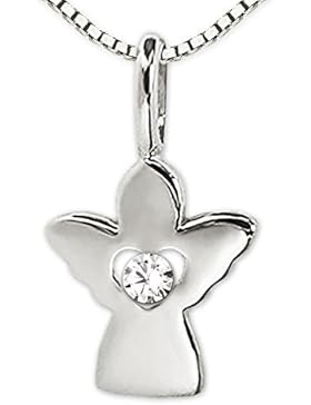 CLEVER SCHMUCK-SET Silberner Anhänger Mini Engel 10 mm mit Zirkonia im offenem Innen-Herz gefaßt und Kette Venezia...