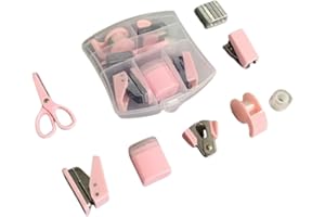 CAZQGOY Kit de fournitures de bureau 8 pièces, ensemble d'accessoires de bureau mignons, ensemble d'agrafeuse scolaire, mini trousse de fournitures de bureau portable avec ciseaux (rose)
