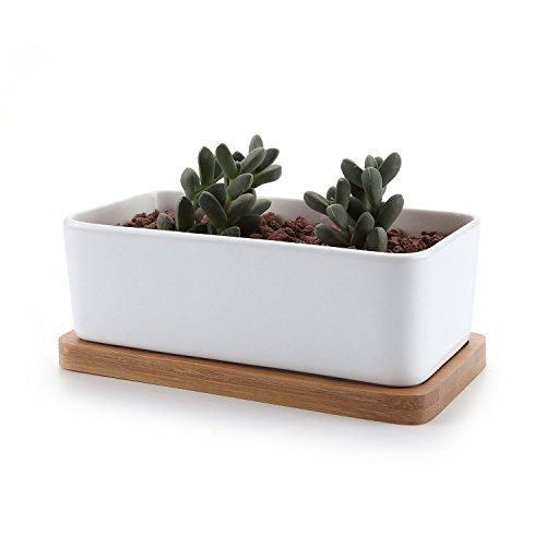 T4U Rechteck keramik Pflanzt?pfe Blument?pfe Blumenbeh?lter Sukkulente Kaktus Blumentopf Wei?e