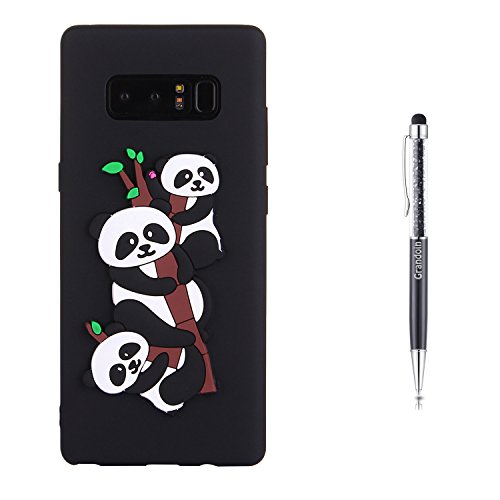 Grandoin Galaxy Note 8 Case, [3D Cute Cartoon Panda Series] Soft 3D Silicone durable TPU Bumper Ultra Slim Fit Protective Shell Cover Case For Samsung Galaxy Note 8 (Black)
