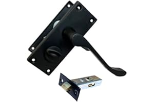 EPSOM DOOR HANDLE Matt Black Scroll Door Handle Set - Victorian Style Internal & External Lever Door Handles with Backplate (Privacy Bathroom + Tubular Latch)