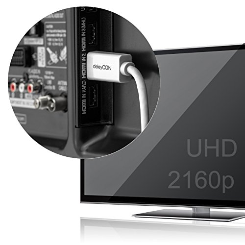 deleyCON 2m Mini DisplayPort zu HDMI Kabel – High Speed / 4k UHD / FullHD 1080p / 3840×2160 / Audioübertragung – Mini-DP Stecker auf HDMI Stecker – Weiß - 7