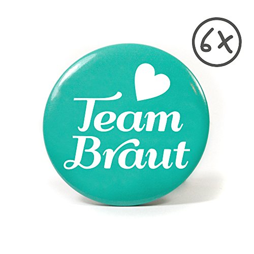 6 Frau Wundervoll JGA Buttons türkis – Team Braut, Ø 5,6 cm – Junggesellinnenabschied / Hen Party / Anstecker - 2