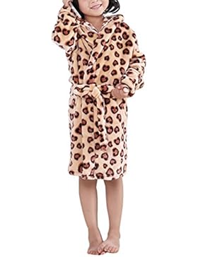 Aivtalk Kinder Bademantel Flanell Fleece Kinderbademantel kuschelweicher Morgenmantel Leoparden Bathrobe Nachtwäsche...
