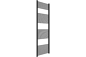 ERCOS Scaldasalviette Termoarredo Bagno Dimensioni 600x1800 MM Radiatore Colore Nero Opaco, Attacchi da 1/2" Fornito Con Kit Montaggio e Kit Valvola e Detentore Termostabilizzante 1/2"