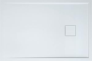 DOPORRO Sogood Receveur de Douche à Carreler à Poser en Solid Surface Bac à douche Rectangulaire Extraplat Blanc avec Bonde et Cache Bonde Design Geoma08 80x120cm