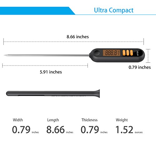 Grill thermometer Vinsic BBQ Fleischthermometer mit 5.9 inch Fühler Bratenthermometer zum Kochen Tragbar Küchenthermometer Ideal für Lebensmittel, Kochen, Fleisch, Grillen, Braten Schwarz - 3