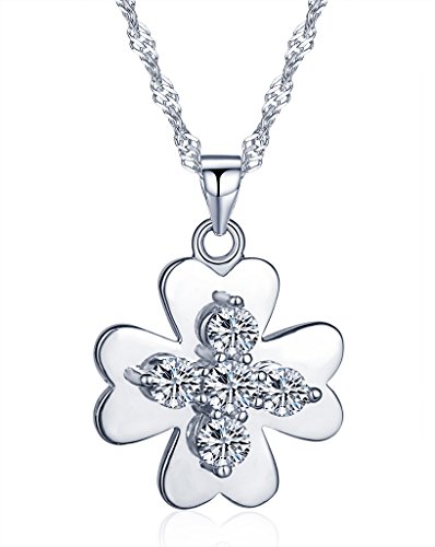 Unendlich U Fashion Vierblättriges Kleeblatt Kreuz Damen Halskette 925 Sterling Silber Zirkonia Anhänger Kette mit Anhänger, Silber