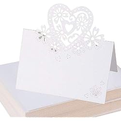 100pcs Tarjeta Mesa Nombre Boda Lugar Tabla Fiesta Cumpleaños Tarjeta de Invitación Felicitación Blanco (Corazon blanco)