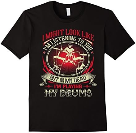 Men's Drumer Tshirt -  I Playing Drum Large Black