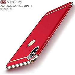 WOW Imagine 3 in 1 Case [ Anti Slip ] Super Slim [Hard] Hybrid PC All Angle Protection Lightweight Matte Hard Back Case Cover for VIVO V9 / VIVO V9 Youth (March 2018 Launch) - Metallic Red
