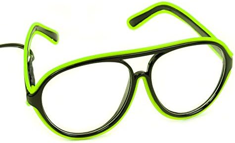 Green Light Up Unisex Aviator Glasses With EL Glowing Wire And 3 Settings - Perfect For a Party, Rave, Fancy Dress Costume &amp; Festival (Battery Powered), By Party Train Express