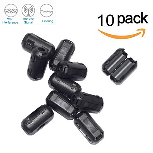 AsiaLONG 10 Stück 5 mm Durchmesser Schwarz RFI Ferritkernfilter zum EMI Clip On Rauschunterdruecker-Kabel Ferritkern Filter (zur Geräuschunterdrückung, zum Aufstecken, aufsteckbar)