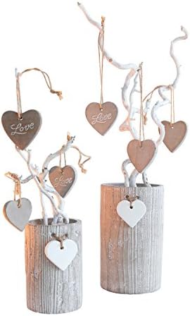 Frank Flechtwaren, 226875: Decorative Vase 'Hearts' Set of 2 – Classic of Concrete Grey Aspect A Wood, 20 cm/23 cm