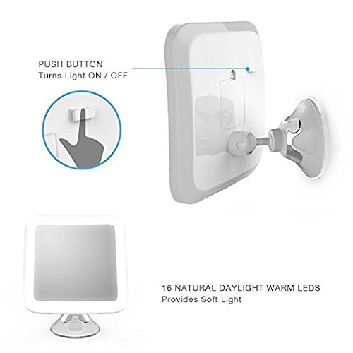 Jerrybox Beleuchteter Kosmetikspiegel 7-Fach Vergrößerungsspiegel mit Beleuchtung LED Schminkspiegel 360° Rotation Make Up Spiegel, Zusammenklappbar, Batteriebetrieb, Eckig, GRATIS Taschenspiegel (1X/5X Vergrößerung) - 3