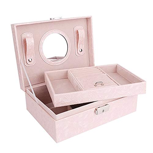 Preisvergleich Produktbild Zygeo Schmuck-Aufbewahrungsbox aus Holz, mit Lederbezug, verschließbar, für Halsketten, Ohrringe, mit Spiegel, Rosa