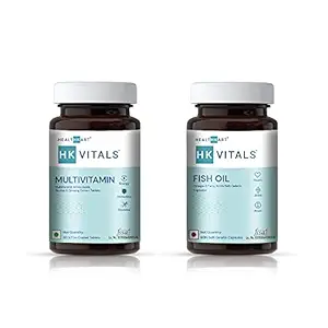 HealthKart HK Vitals Fish Oil and Multivitamin Combo, For Men and Women, 60 Fish Oil Capsules + 60 Multivitamin Tablets
