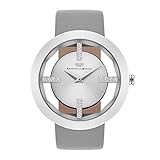 Rhodenwald & Söhne Lucrezia Damenuhr Quarzuhr Edelstahl silber silber 3 ATM Präzisions-Quarzwerk Stunde Minute Lederarmband grau - Echtleder-Armband Armband-Uhr analog