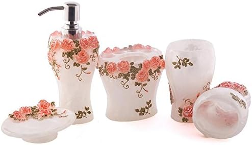 QASI® Carved Resin Bathroom Accessories Sets rose European style simple Emulsion Bottle Toothbrush Holder Mouthwash Cup Soap Dish Squeeze the Bottle , White