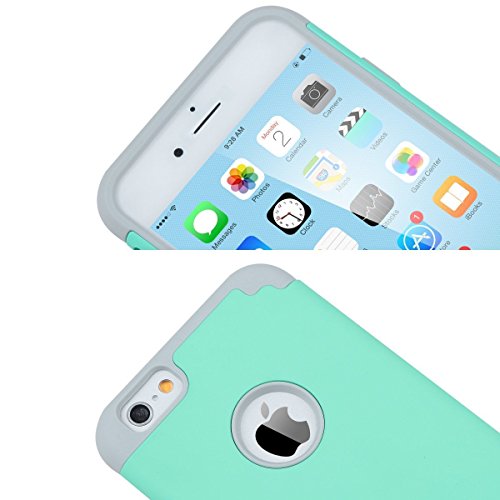 ULAK iPhone 6 6S 4 7  Funda Case doble protecci  n de capa delgada de H  brida a prueba de golpes de silicona Carcasa de piel para el iPhone de Apple 6 4 7  con protector de pantalla  Turpuoise   gris 