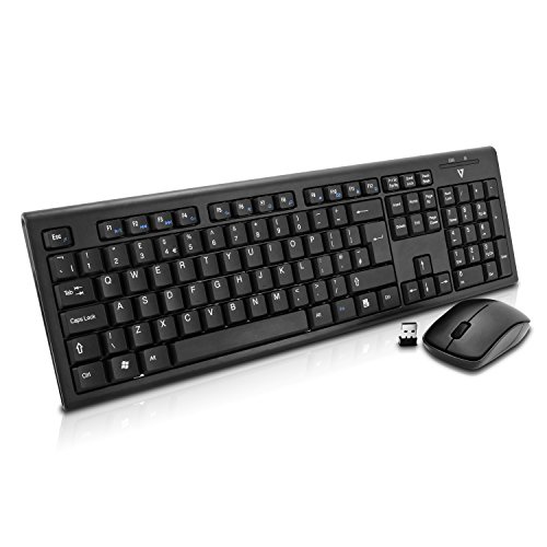 V7 CKW100UK Wireless Combo Tastatur und Maus (Englisch, UK, English, Media-Hot-Keys, USB Nano Receiver) schwarz
