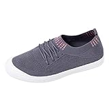  Damen Freizeitschuhe Mesh Slip On Sneakers Atmungsaktiv Bootsschuhe Freizeit Loafers Sportschuhe Fahren Flache Halbschuhe Bequem Leichte Socken Schuhe Schnürer Slipper Sommerschuhe (EU:40, Grau)