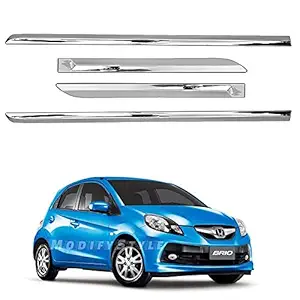 ModifyStyle Side Beading/Side Cladding/Door Garnish/Door Protector Chrome Suitable for Honda Brio (2011 to 2017) Type-1 (Set of 4pcs)