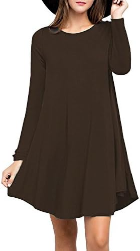 YYWING New Womens Plain Swing Dress Long sleeved Ladies Flared Stretch Plus Size (Coffee 12-14)