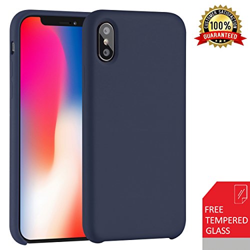 iPhone X Case, VIPFAN Liquid Silicone Gel Rubber Protective Shockproof Scratch-Resistant Cover with Soft Microfiber Cloth Lining Cushion for iPhone X / 10(Navy-blue)