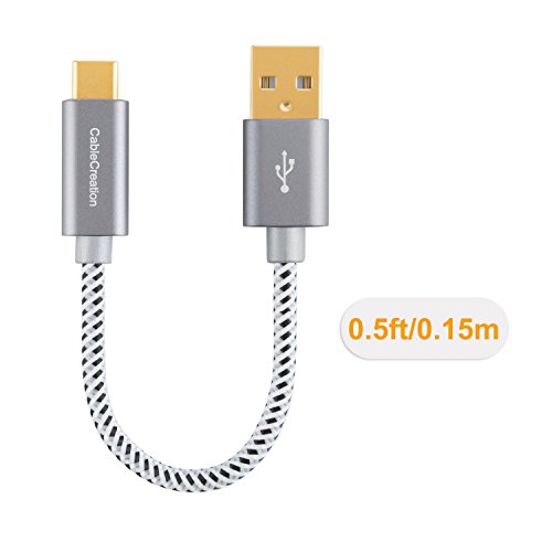 USB Typ C Kabel, cablecreation kurz 0,5 FT geflochten Typ C (usb-c) zu Standard USB A Kabel für Nexus 6P, OnePlus, Nexus 5 x, The New MacBook 30,5 cm, Lumia 950/950 X L & mehr, 15 cm grau [Neue Version 56 K Ohm Widerstand] - 2