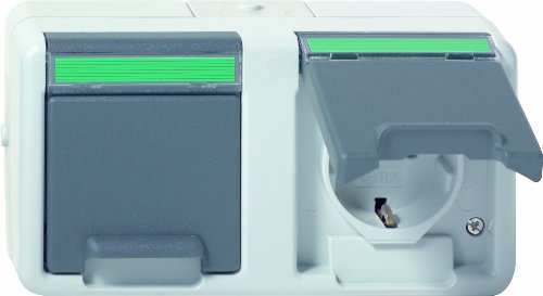Preisvergleich Produktbild Gira 078430 Doppel Schuko ammoniakbeständig Beschriftungsfeld waage Wassergeschützt Aufputz, grau