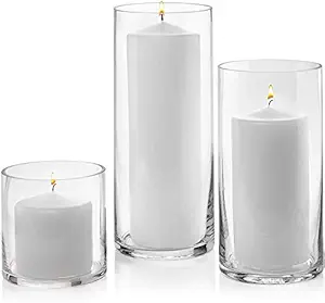 Yuvika Decoration Glass Flower Vase 4Inches ,6Inches ,8Inches, Decoration Glass Clear Cylinder Vase Floral Wide Cylinder Glass Vase for Weddings, Events, Decorating,Home Decor (Set of 3)
