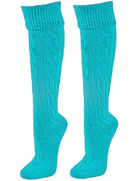 Trachtensocken mit Zopfmuster knielang - Farbige Strümpfe zu Dirndl und Lederhose