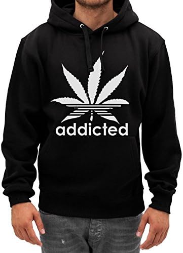 ADDICTED WEED LEAF MENS CASUAL T SHIRT (LARGE, BLACK HOODIE)