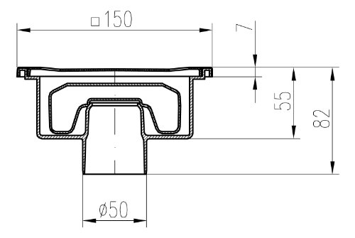Duschablauf Badablauf Bodenablauf mit Edelstahlrost 150x150mm DN50 (320-X-N) - 2