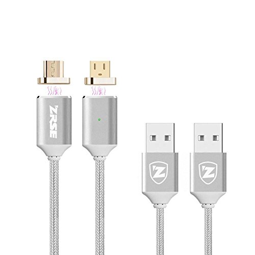 Magnetische Micro USB Kabel Nylon, BeneStellar (2 Pack 2m) High Speed USB 2.0 A Male auf Micro B Magnetische Synchronisations und Ladekabel für Android, Samsung, Huawei, HTC, Sony, Nexus, Xiaomi und mehr(Silber 6ft)