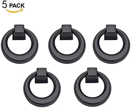Zinc Alloy Solid Ring Knobs,Pull Ring for Drawer Cabinet & Furniture Door Handle 5 Pack (Matte Black)
